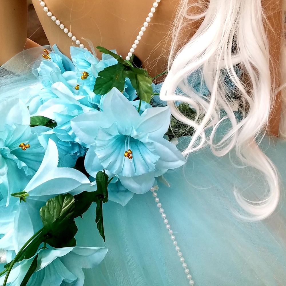 RACHEL Pale Ocean Blue Ivory Organza Wedding Gown - Picture 8 of 11